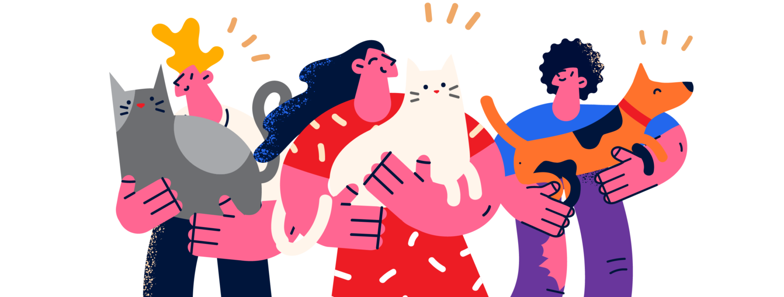 Família feliz com seus pets